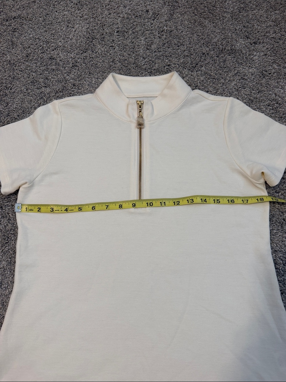 NWOT Ivory Spartina s/s Mock Neck Top, Sm. Gold Zipper adds Richness to the look - Picture 6 of 7